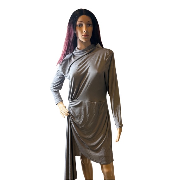 NWT Zara Gray Asymmetrical Draped Mini Dress | Shoulder Pads | Knit Size XL - Picture 5 of 5